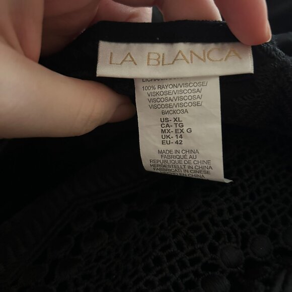 NWOT La Blanca Black Crochet V-Neck Bell Sleeve Swim Cover-Up Tunic XL - Picture 9 of 13